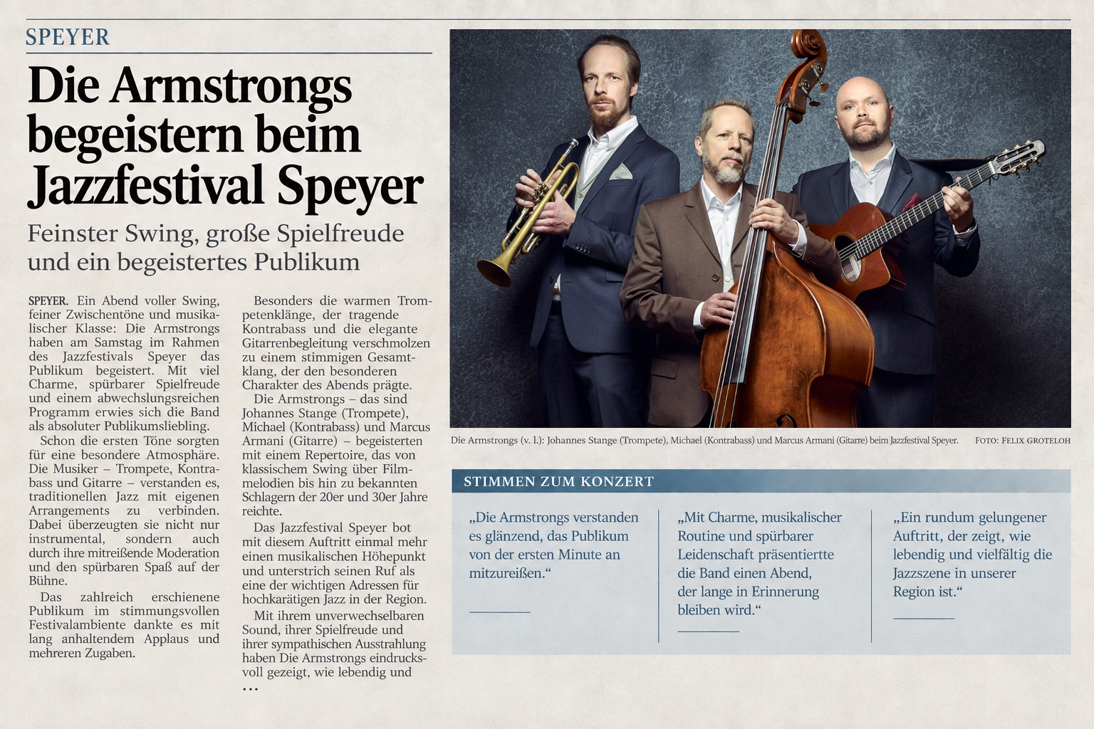 Die Armstrongs beim Jazzfestival Speyer – Johannes Stange, Michael und Marcus Armani
